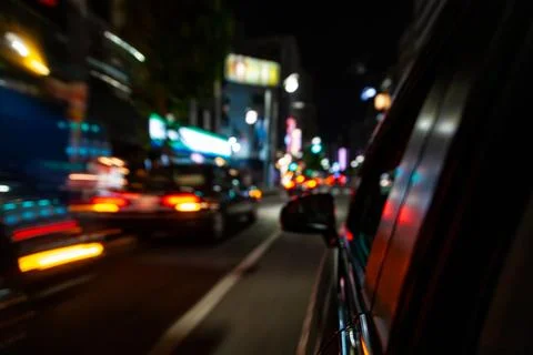 Motion Blurred Traffic from Car Window, Tokyo, Japan Stock Photos