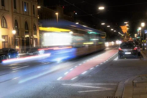 Motion blurred trams Stock Photos