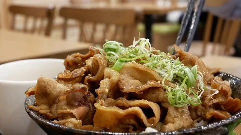 Motion of BU-DA DON on table inside Japanese restaurant with 4k resolution. Stock Footage 81884694