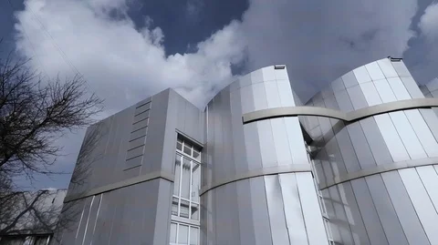 Motion the camera along a gray rounded facade of plastic panels Stock Footage 125069542