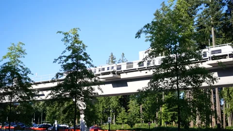 The motion of the camera chasing skytrain driving to a station Video stock 224063798