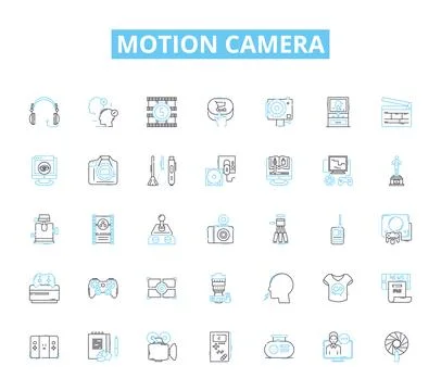 Motion camera linear icons set. Action, Adventure, Waterproof, Durability Stock Illustration
