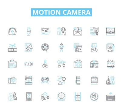 Motion camera linear icons set. Action, Adventure, Waterproof, Durability Stock Illustration