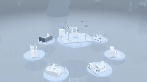 Motion Capture Stage Above Robot Arm And Humanoid Testing Platforms In A Bright Stock Footage 344103622