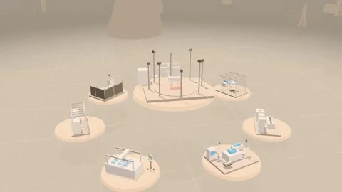 Motion Capture Stage Above Robot Arm And Humanoid Testing Platforms In Soft Stock Footage 344111104