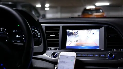 Motion of car's backup camera in action at parking space with 4k resolution. Stock Footage 78479481