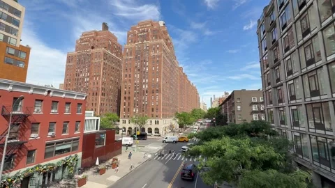 Motion of cars traffic on intersection. View from High Line park. New York City Stock Footage 337478893