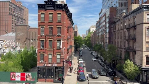 Motion of cars traffic on intersection. View from High Line park. New York City Stock Footage 337478934