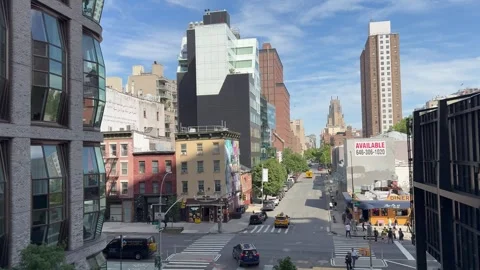 Motion of cars traffic on intersection. View from High Line park. New York City Stock Footage 337478990
