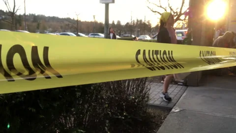 Motion of caution yellow line on car accident scene with 4k resolution Stock Footage 113069012