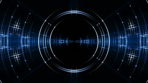 Motion circles and flashing light on black background, loop Stock Footage 145671483
