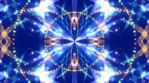 Motion circles and particles and flashing light on blue background, loop Stock Footage 126560160