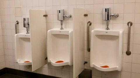 Motion of clean new public man's toilet room with 4k resolution Video stock 73876810