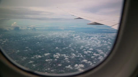 Motion Cloud, river, big city of Bangkok from Window airplane after takeoff Stock Footage 255367072