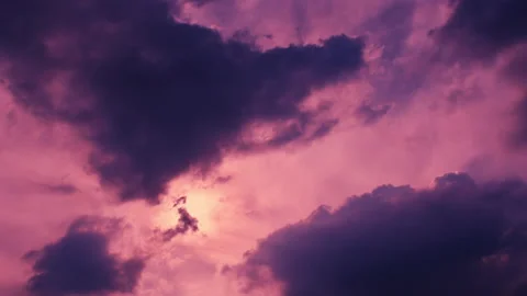Motion clouds at sunset, purple dusk sky Stock Footage 143949481