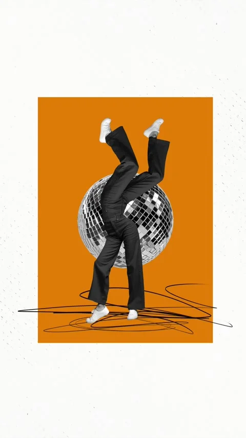 Motion collage video of anonym human dance instead body legs disco ball Stock Footage 302990965