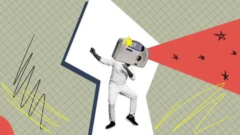 Motion collage video of anonym man instead head retro camera dance Stock Footage 302971966