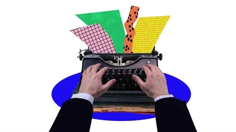 Motion collage video of author hands write rare typewriter machine Stock Footage 302969809