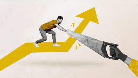 Motion collage video of dissatisfied man scream hand saw arrow Stock Footage 302968320