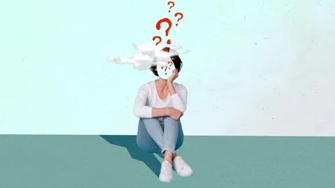 Motion collage video of faceless anonym girl question mark dilemma Stock Footage 302970418