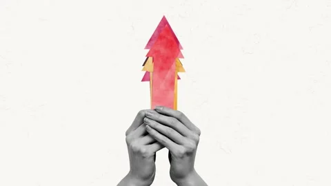 Motion collage video of hands hold bunch arrow pointer Stock Footage 302972543