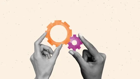 Motion collage video of hands hold gearwheel icon business Stock Footage 302973366