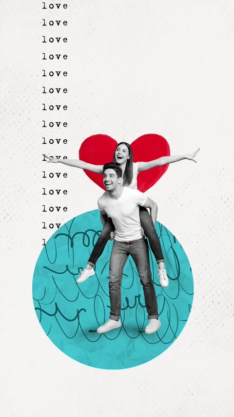 Motion collage video of happy guy ride girlfriend back heart valentine day Stock Footage 302991842