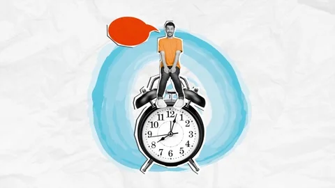 Motion collage video of happy man sit alarm clock Stock Footage 302978216