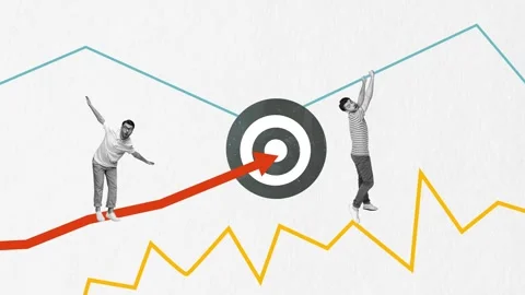 Motion collage video of two guys stand graph statistics arrow Stock Footage 302978712