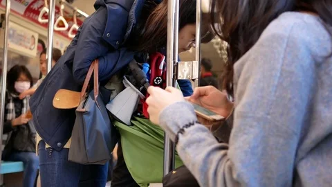 Motion of commuter preparing get off the MRT in Taipei Taiwan Stock Footage 85143166