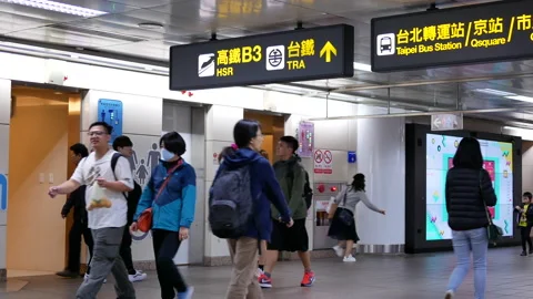 Motion of commuters walking inside MRT station during rush hour Stock Footage 85772079