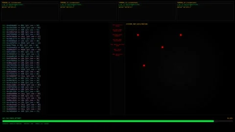 Motion of computer code and digital data streams in a high-tech environment.. Stock Footage 342740451