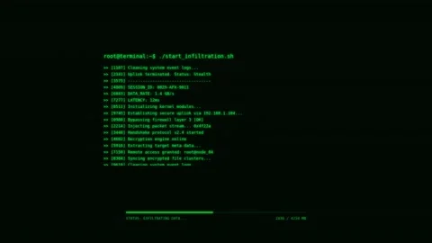 Motion of computer code running in terminal with green text on black backgr.. Stockbeeldmateriaal 342754505