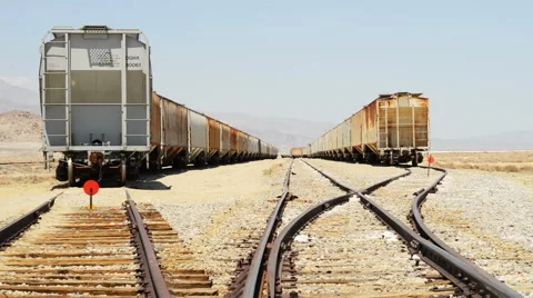 Motion Control Dolly Shot of Desert Railroad Track and Old Train -Dolly In- 動画素材 45146475