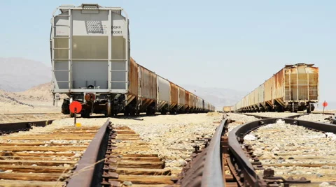 Motion Control Dolly Shot of Desert Railroad Track and Old Train -Dolly Right- 動画素材 45146701
