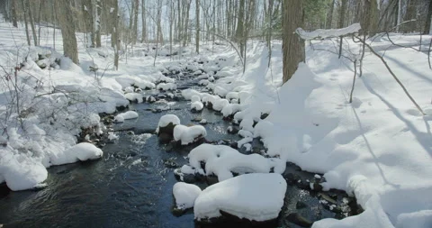 Motion Control Move Across Beautiful Snow-Covered Creek in Winter Stock Footage 238855159