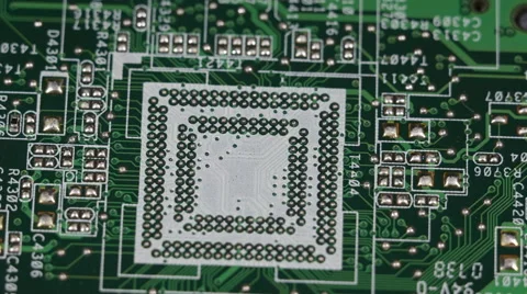 Motion Control Rotating Close-up Electronic Main Circuits Board Processors Plate Stock Footage 44353693