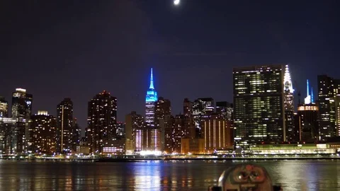 Motion Control Time-lapse of the Midtown Skyline and Moon Setting Stock Footage 74134180