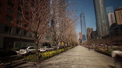 Motion Control Time-lapse or Hyperlapse of Lower Manhattan in Spring Stock Footage 74601447