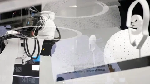 Motion Control. Video camera mounted on the robotic arm performs video shooting Stock Footage 81457534