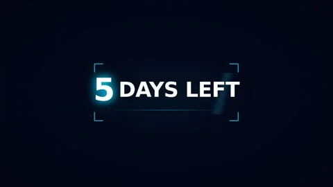 Motion countdown video displaying five days remaining with dynamic countdow.. 库存影片 338313833