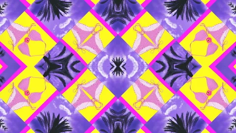 Motion creative art. Clothing and plant Kaleidoscope. Colorful summer vibes Stock Footage 106767492