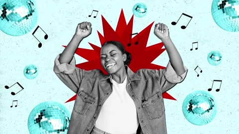 Motion creative art collage video of happy american girl dance disco Stock Footage 301631509