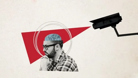 Motion creative art collage video of serious man sit video camera Stock Footage 301631556