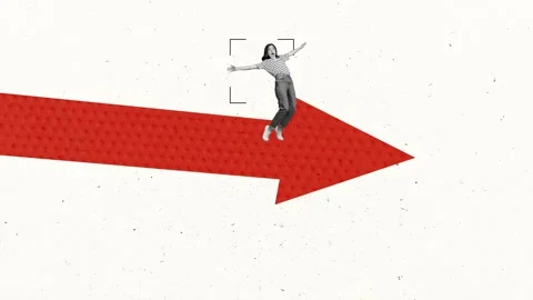 Motion creative art collage video of shocked businesswoman stand arrow Stock Footage 302158653