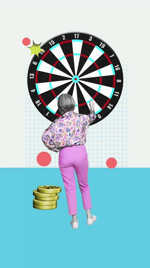 Motion creative art collage video of anonym woman stand darts coin income bet Stock Footage 309510584