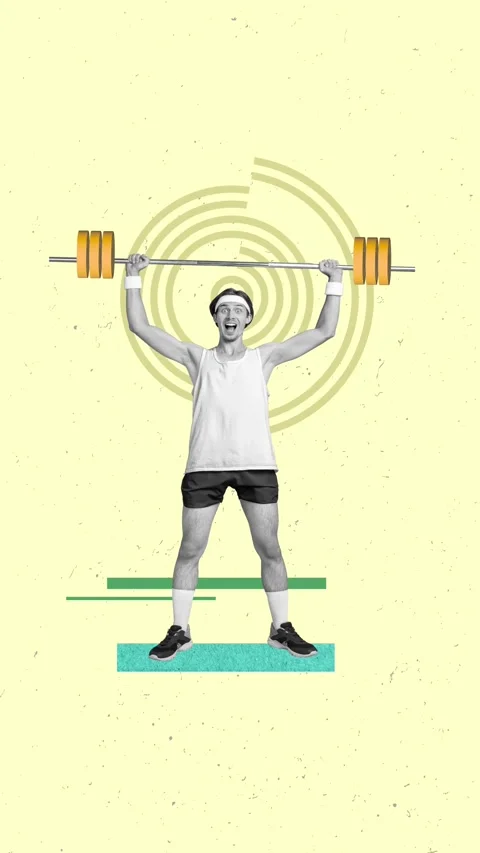 Motion creative art poster collage video of excited sportsman hold dumbbell Stock Footage 301633743