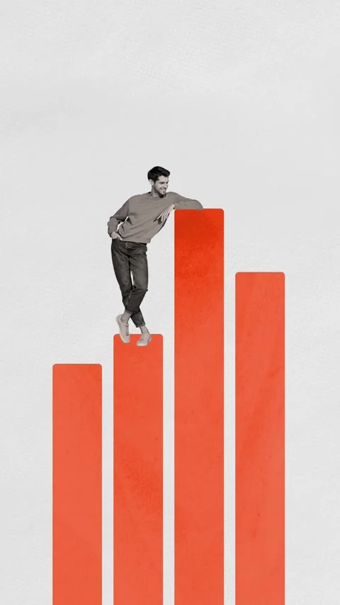 Motion creative collage video of happy businessman stand chart development Stock Footage 303159521