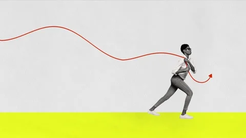 Motion creative collage video of serious american girl carry arrow development Stock Footage 302173139