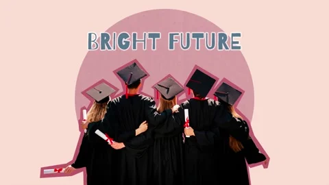 Motion creative poster collage video of happy bachelor men girls bright future Stock Footage 311504167